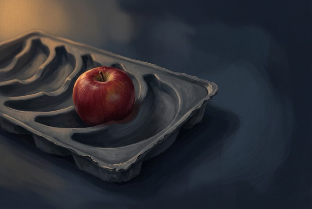 An apple resting in a moulded packing tray shaped for bananas — a plan built around the wrong name will never fit the work it was meant to hold.
